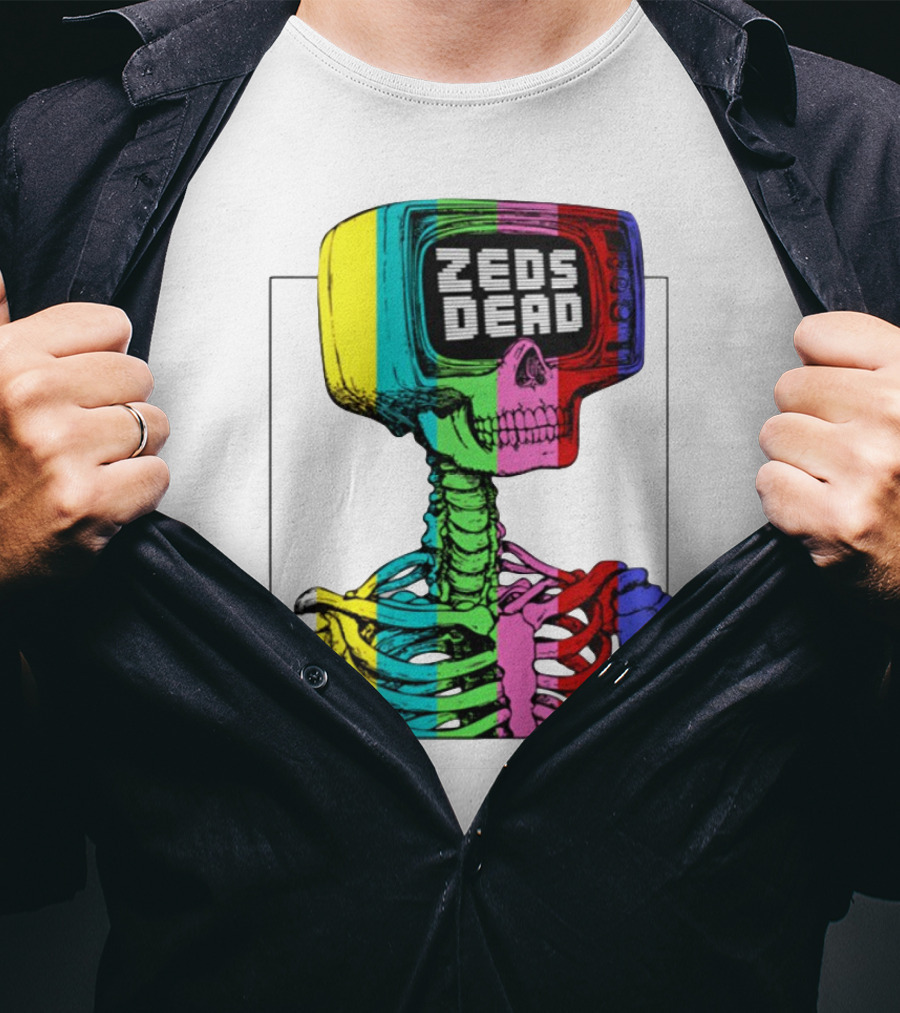 Zeds Dead TV Head Skeleton Multicolor Test Pattern T-Shirt