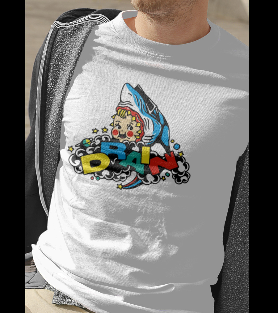 DRAIN831 Rainbow Retro Kid Block Letters Whale T-Shirt