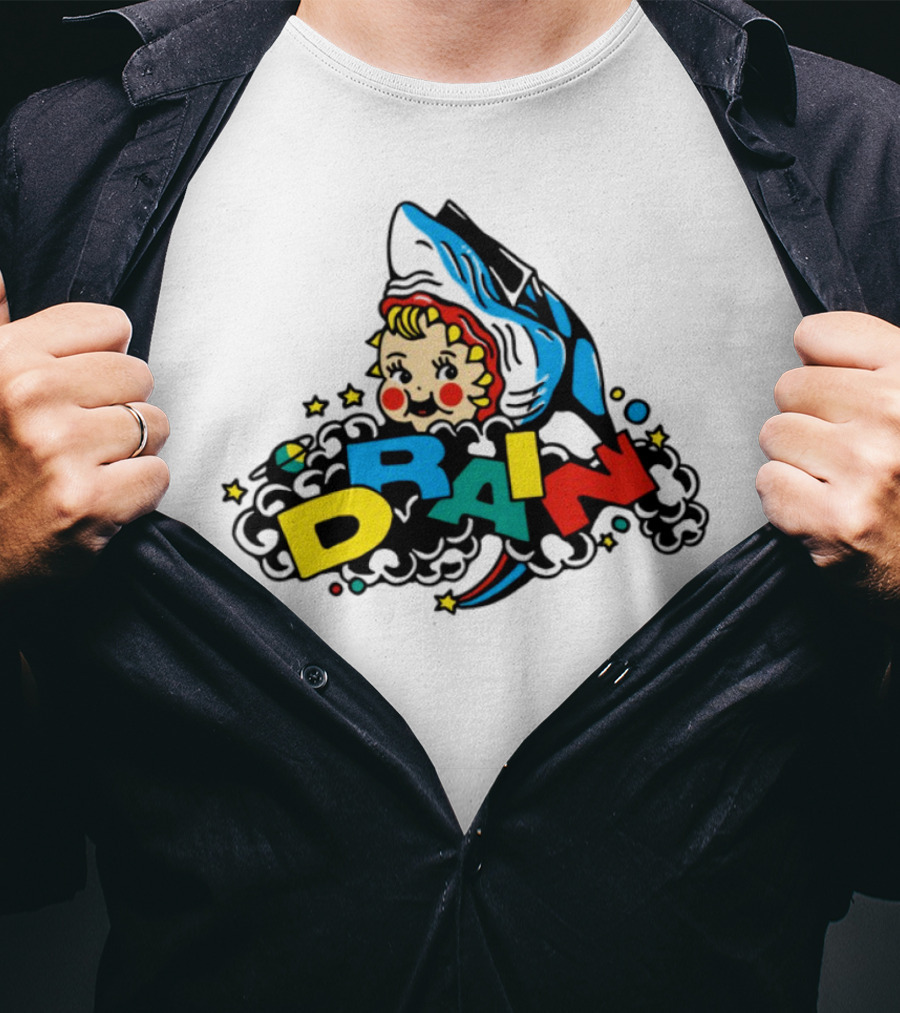 DRAIN831 Rainbow Retro Kid Block Letters Whale T-Shirt