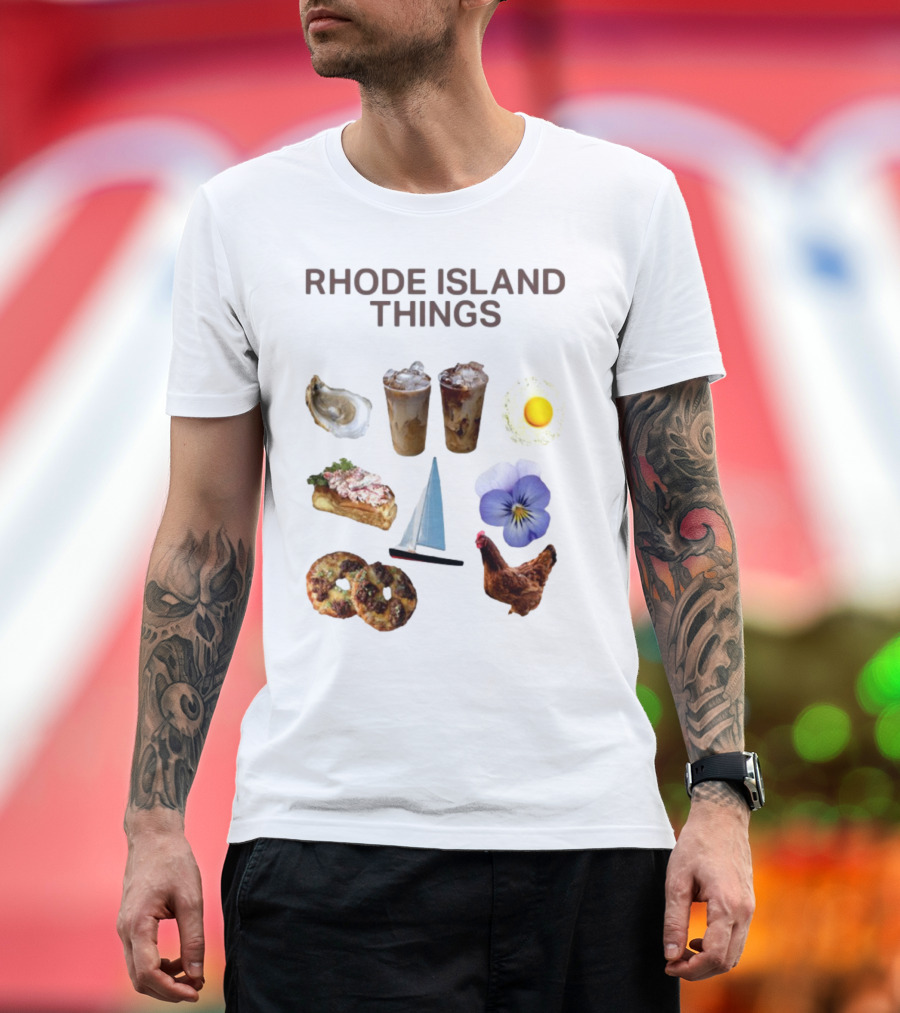 Rhode Island Things Iced Coffee Lobster Roll Sailboat Hen Johnnycakes T-Shirt