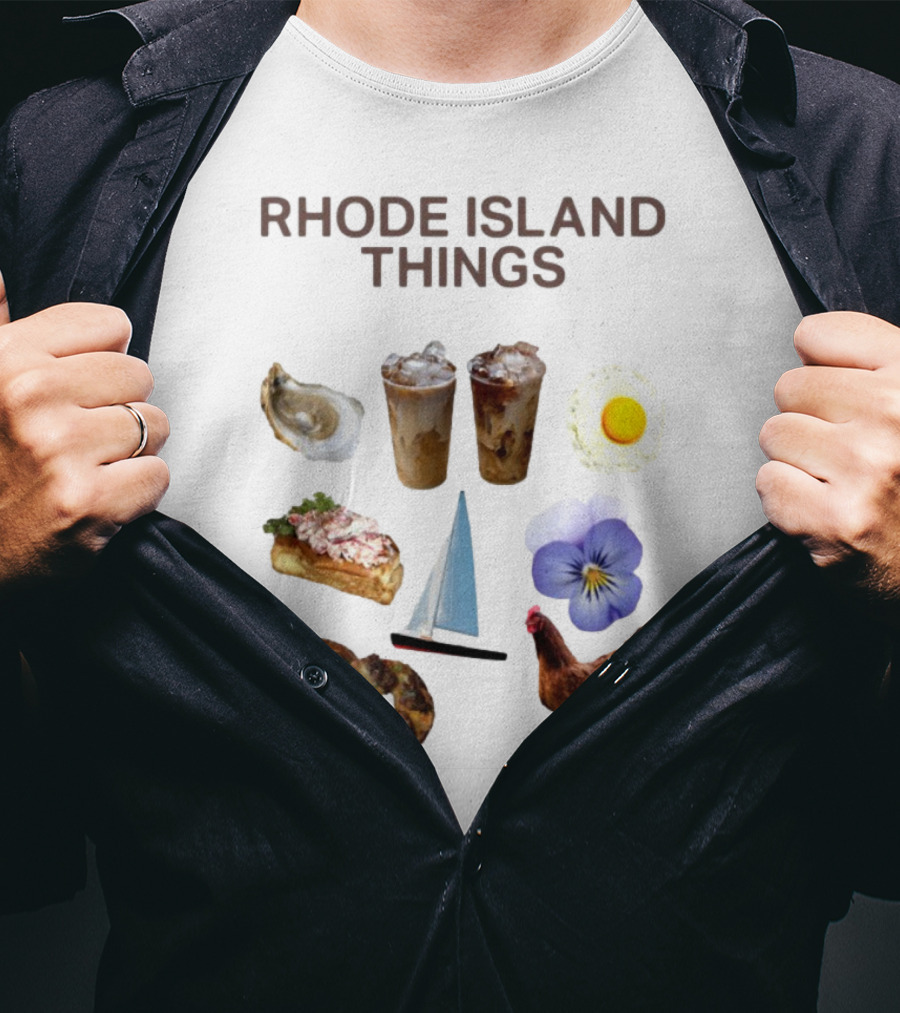 Rhode Island Things Iced Coffee Lobster Roll Sailboat Hen Johnnycakes T-Shirt