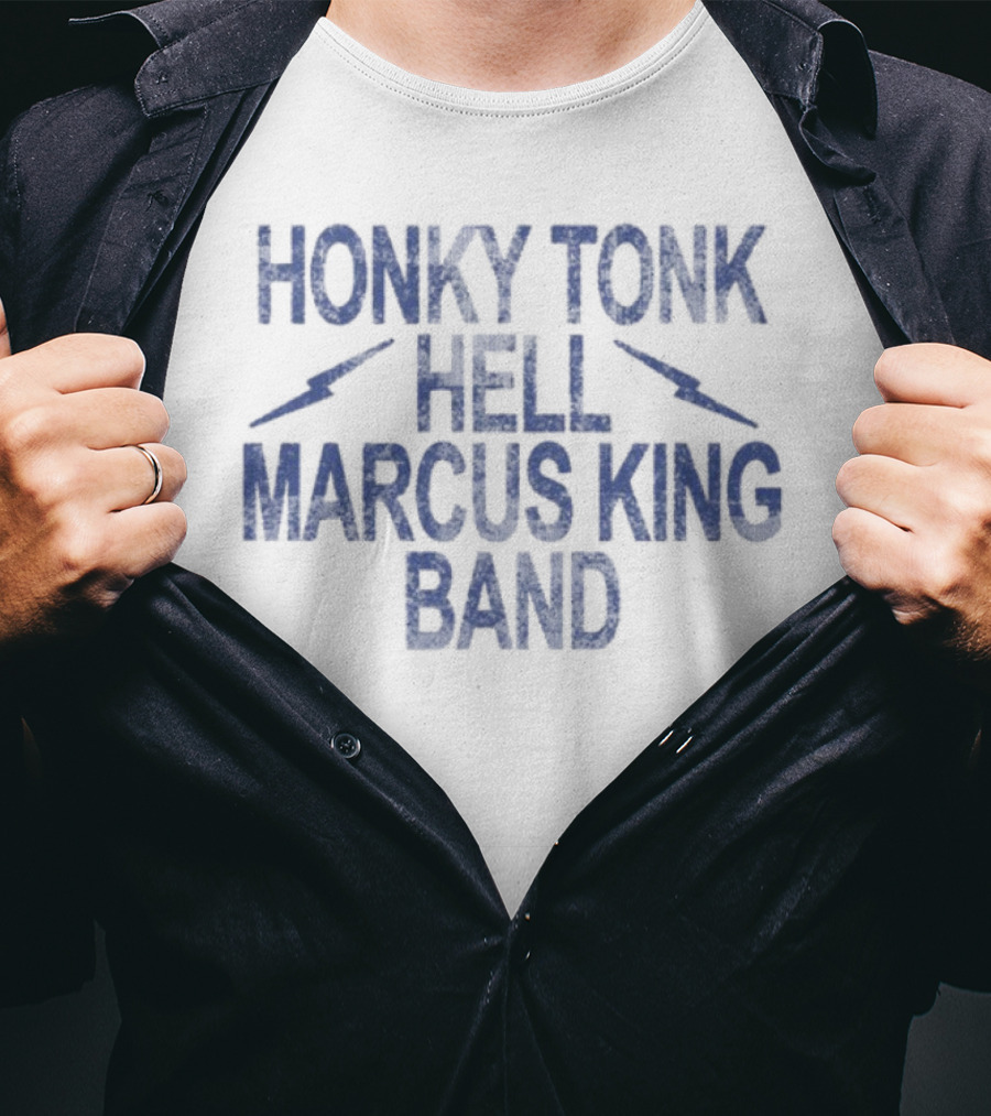 Honky Tonk Hell Marcus King Band Lightning Bolts Blue Text T-Shirt