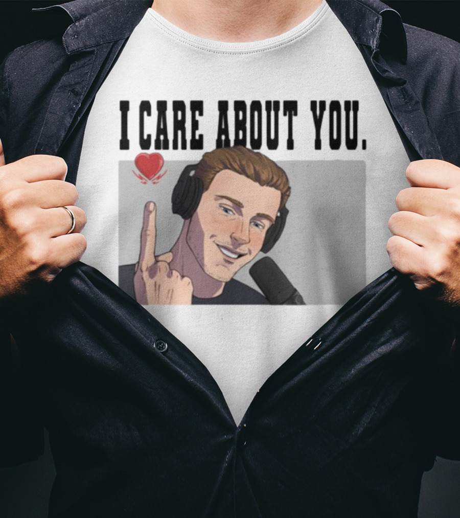 I Care About You Heart Headphones Microphone Illustration T-Shirt