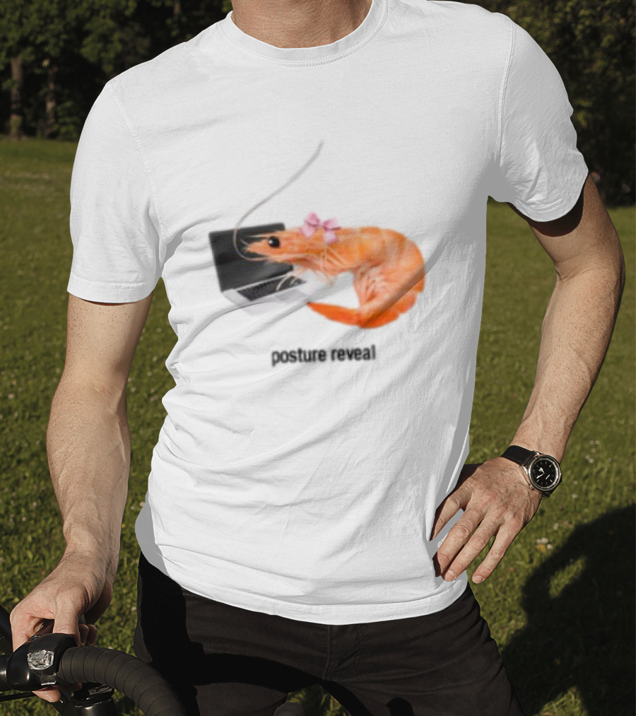 Shrimp Laptop Bow Posture Reveal T-Shirt