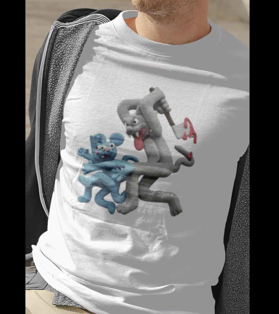 Spooky Woods Cat Mouse Claymation Horror Scene T-Shirt