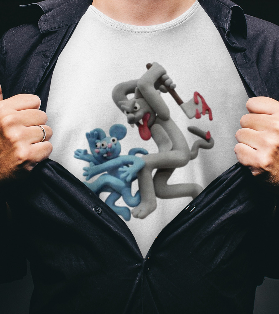 Spooky Woods Cat Mouse Claymation Horror Scene T-Shirt