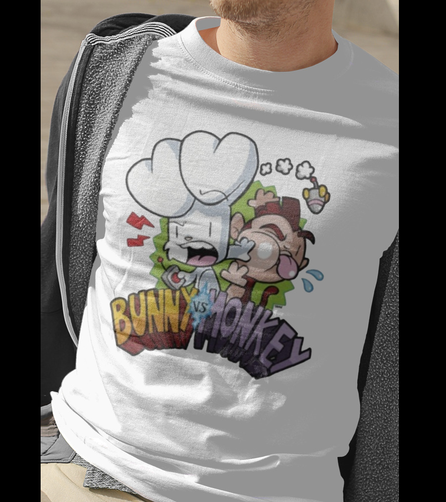 Bunny Vs Monkey Cartoon Rivalry Comic Style T-Shirt