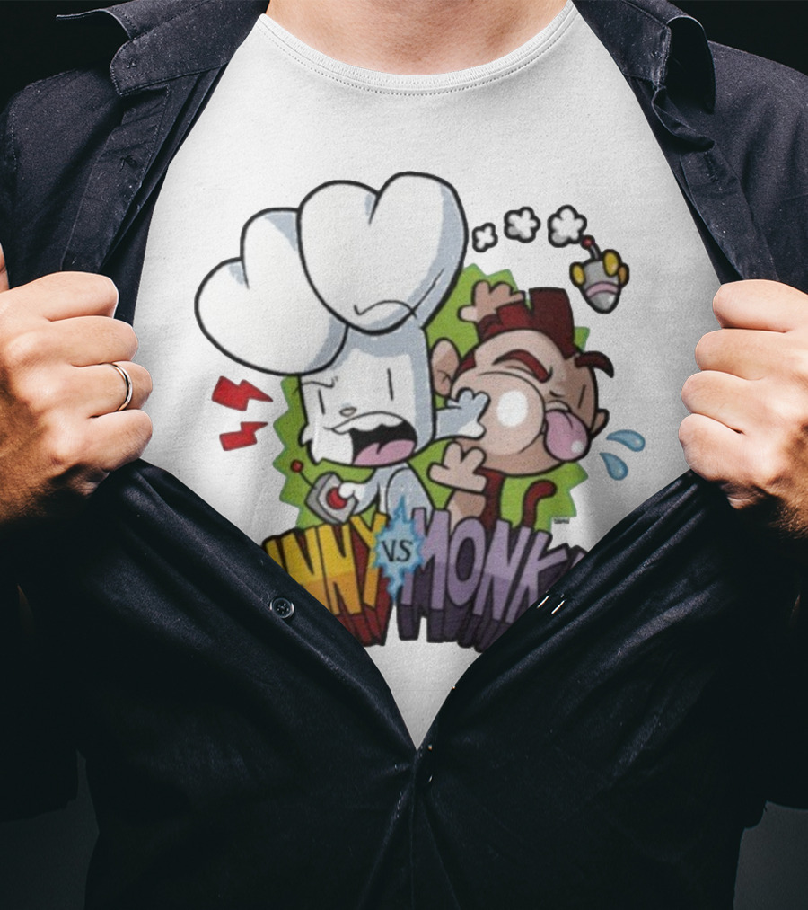 Bunny Vs Monkey Cartoon Rivalry Comic Style T-Shirt