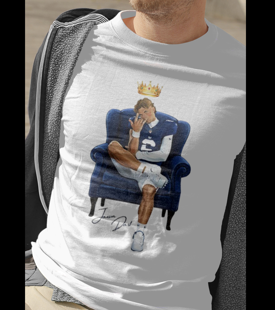 Jaxson Dart King New York Giants Football NFL 2025 Cartoon Player Throne Illustration T-Shirt