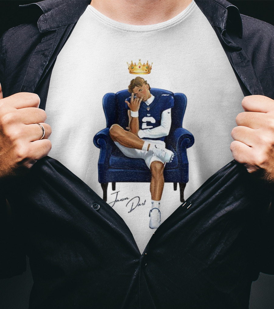 Jaxson Dart King New York Giants Football NFL 2025 Cartoon Player Throne Illustration T-Shirt