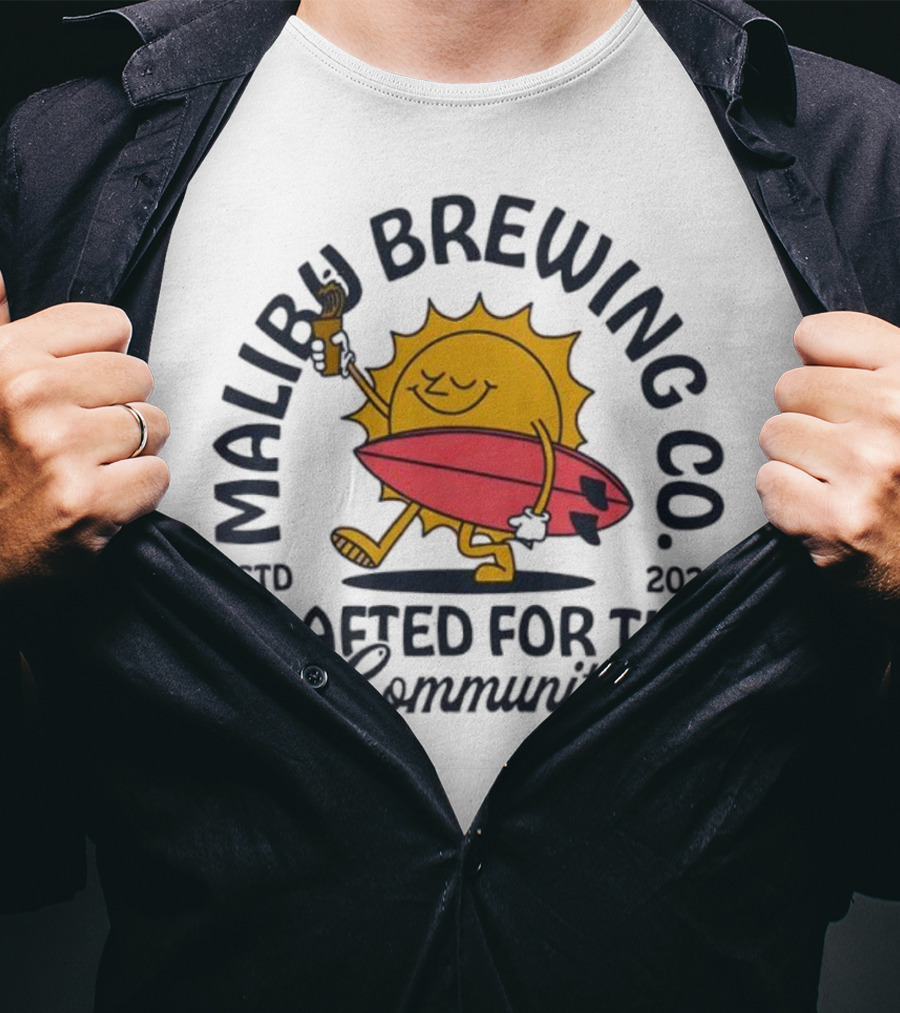 Malibu Brewing Co Estd 2020 Crafted For The Community Sun Surfboard T-Shirt