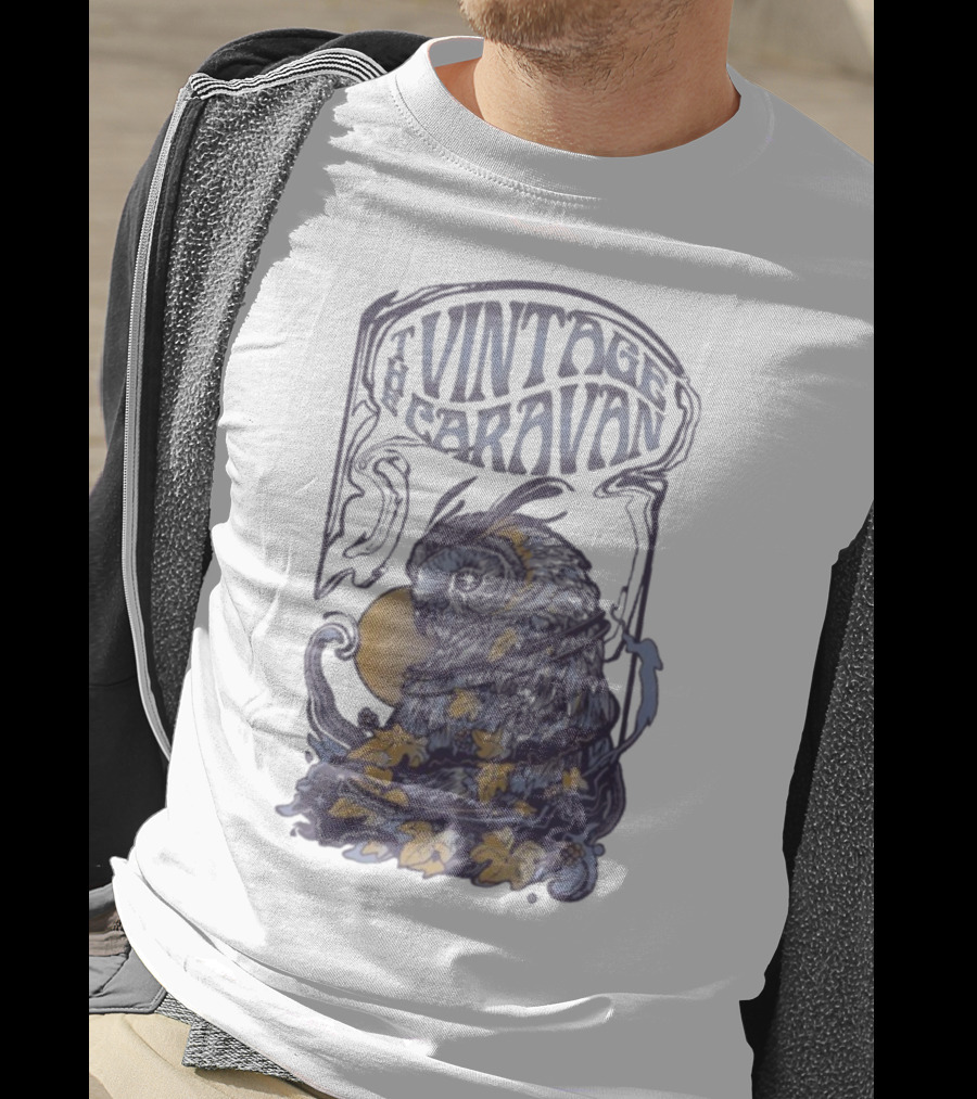 The Vintage Caravan Psychedelic Owl Art Nouveau Style T-Shirt