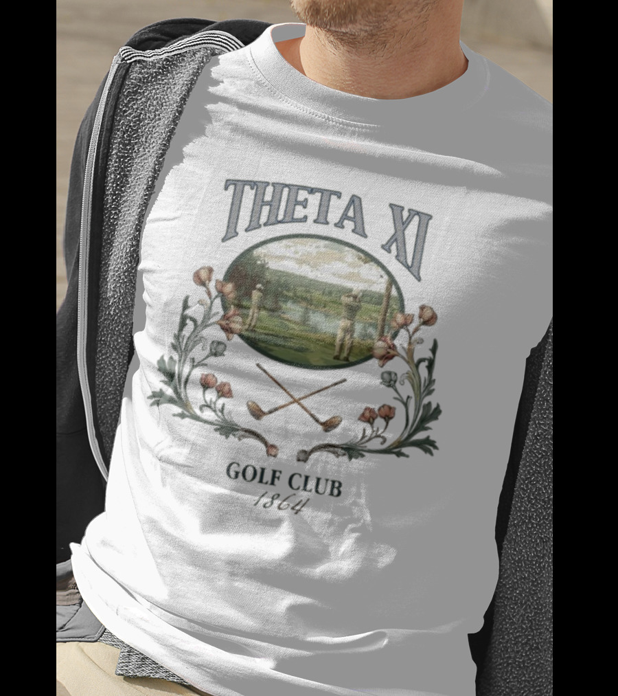 Theta Xi Golf Club 1864 Vintage Landscape And Floral Accents T-Shirt