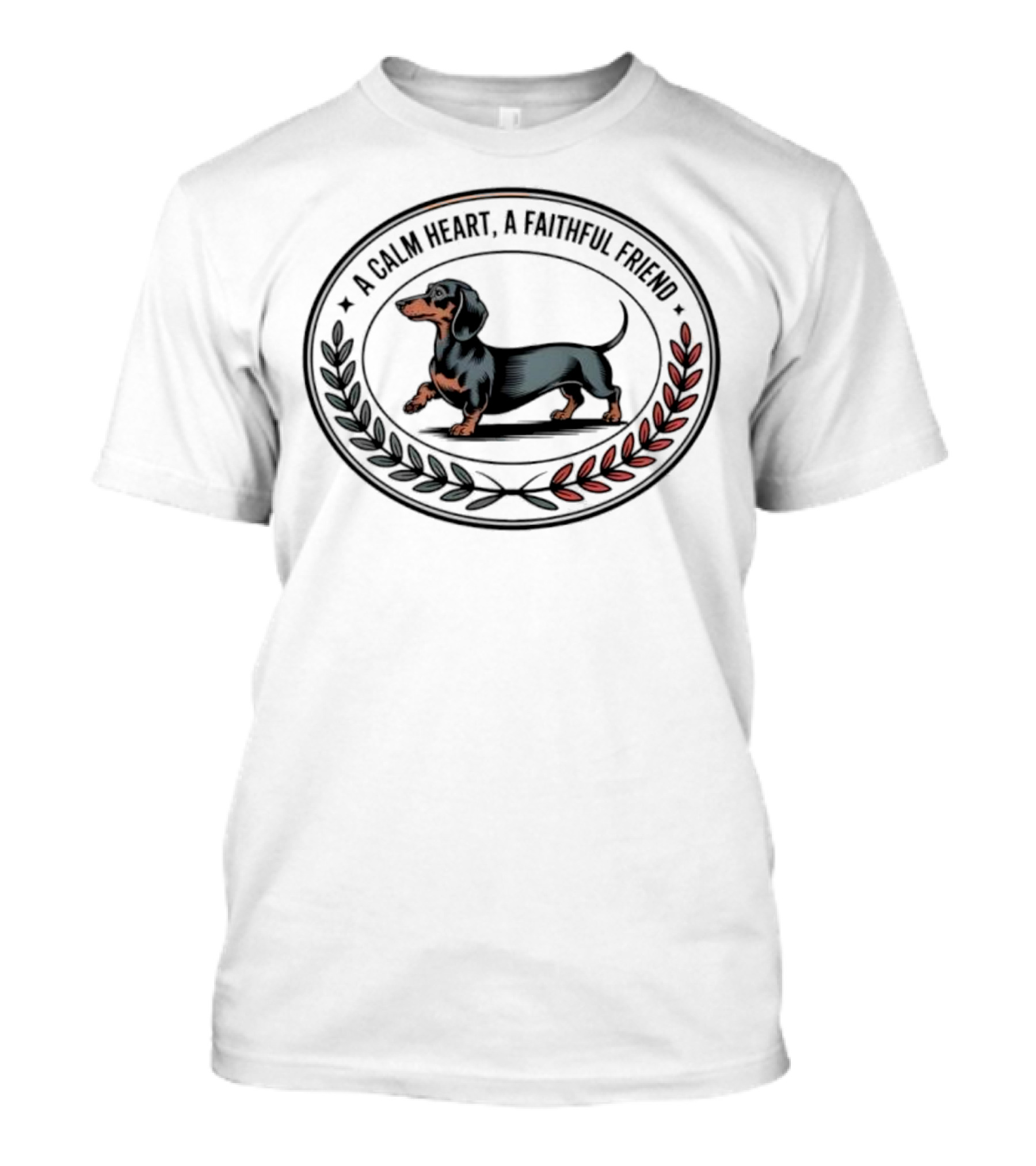 A Calm Heart A Faithful Friend Dachshund Loyalty Laurel Wreath T-Shirt
