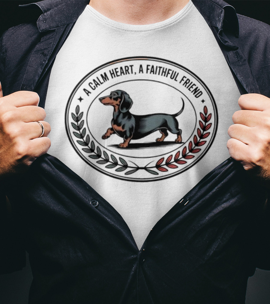 A Calm Heart A Faithful Friend Dachshund Loyalty Laurel Wreath T-Shirt