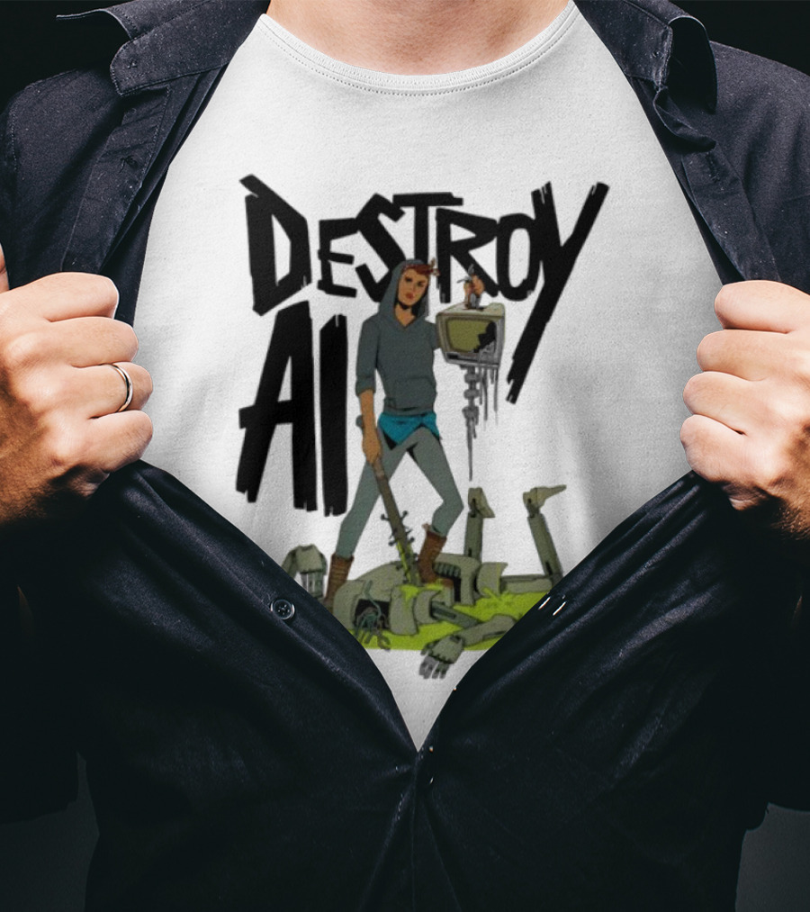 "Aftermath Destroy AI Futuristic Battle Scene" T-Shirt