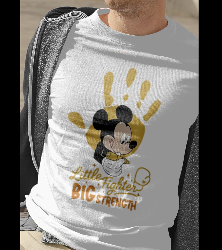 Mickey Mouse Little Fighter Big Strength Cancer Awareness Handprint T-Shirt
