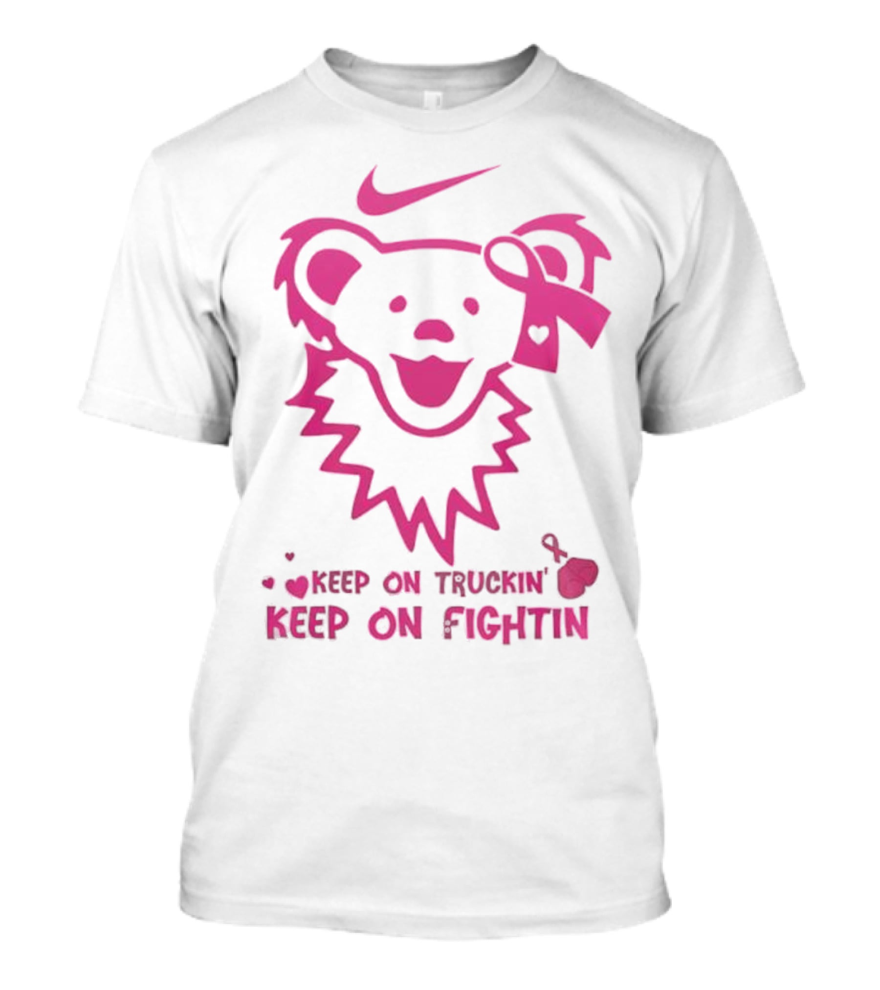Nike Grateful Dead Bear Keep On Truckin' Keep On Fightin' Breast Cancer Awareness T-Shirt