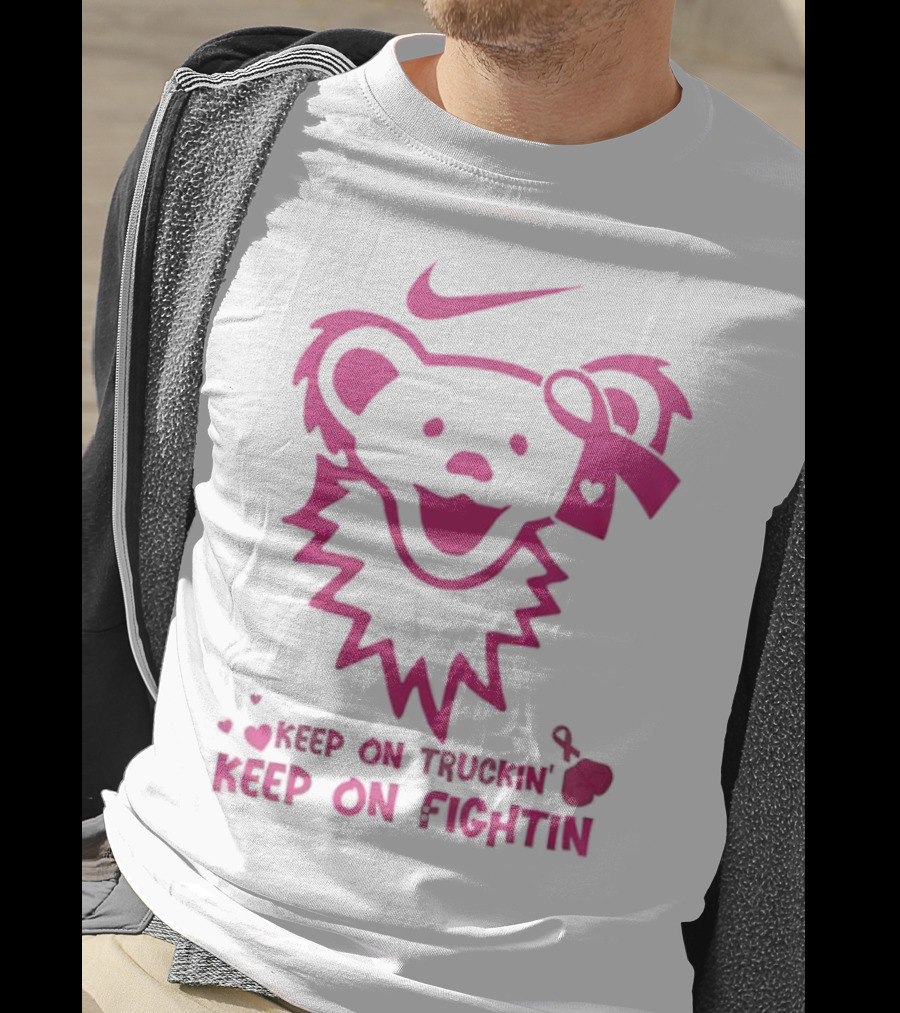 Nike Grateful Dead Bear Keep On Truckin' Keep On Fightin' Breast Cancer Awareness T-Shirt