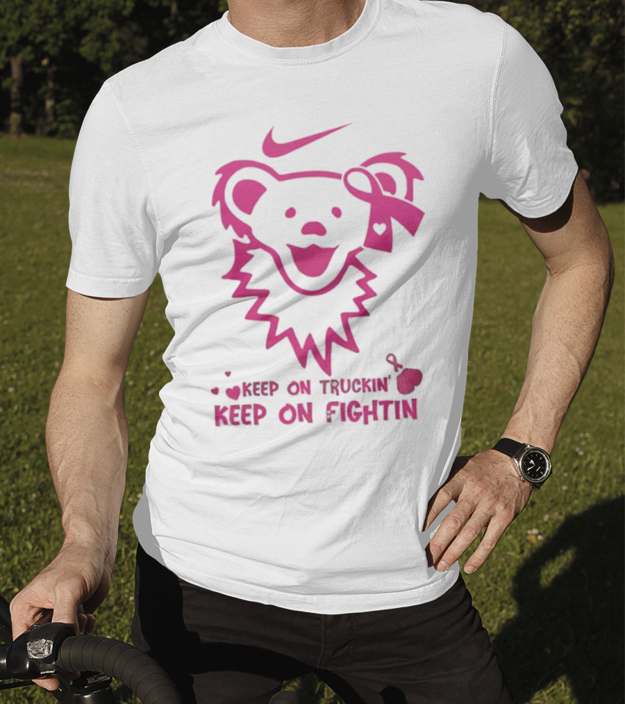 Nike Grateful Dead Bear Keep On Truckin' Keep On Fightin' Breast Cancer Awareness T-Shirt
