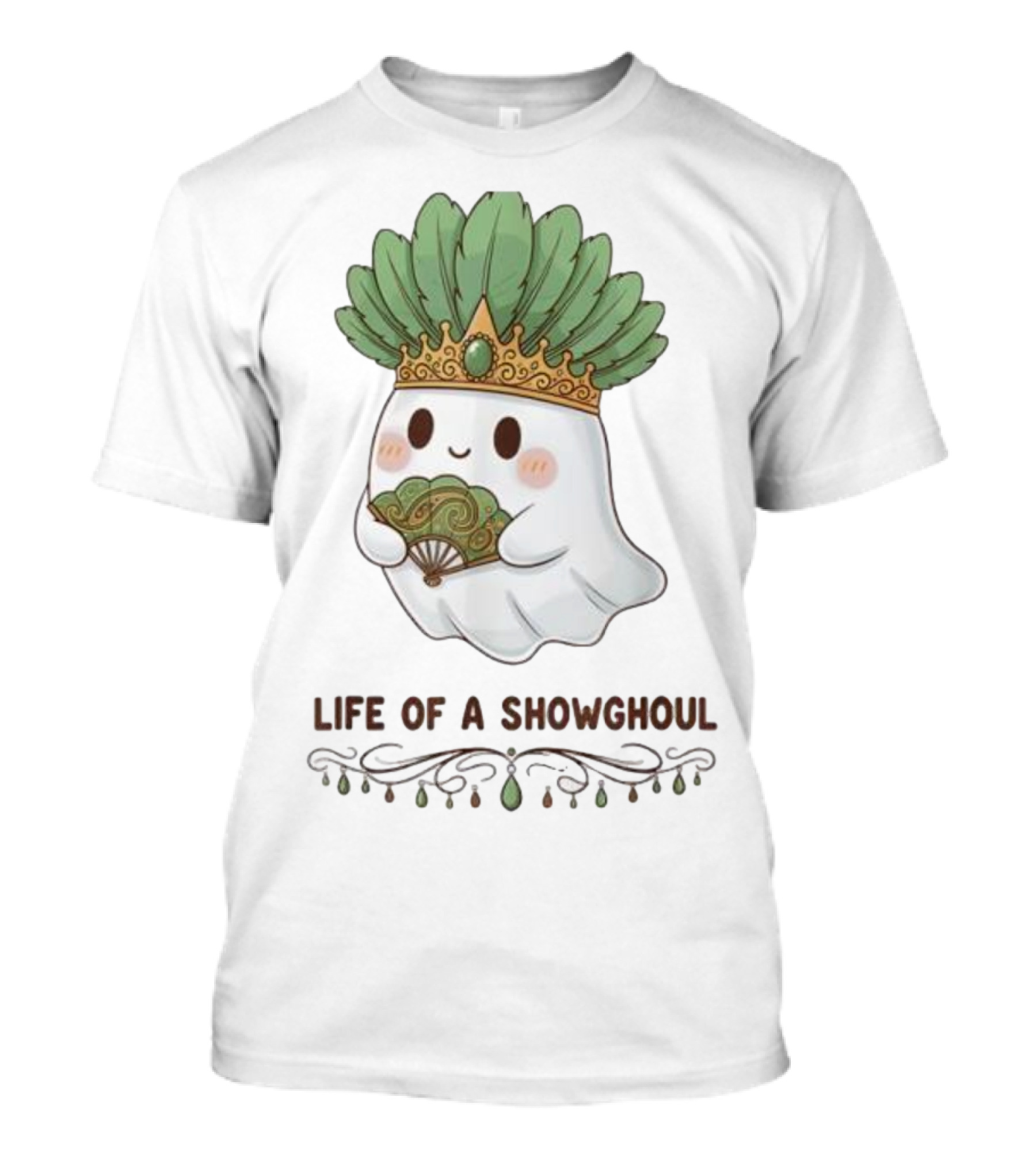 Life Of A Showghoul Cute Kawaii Ghost Showgirl Fan Feather Headdress T-Shirt