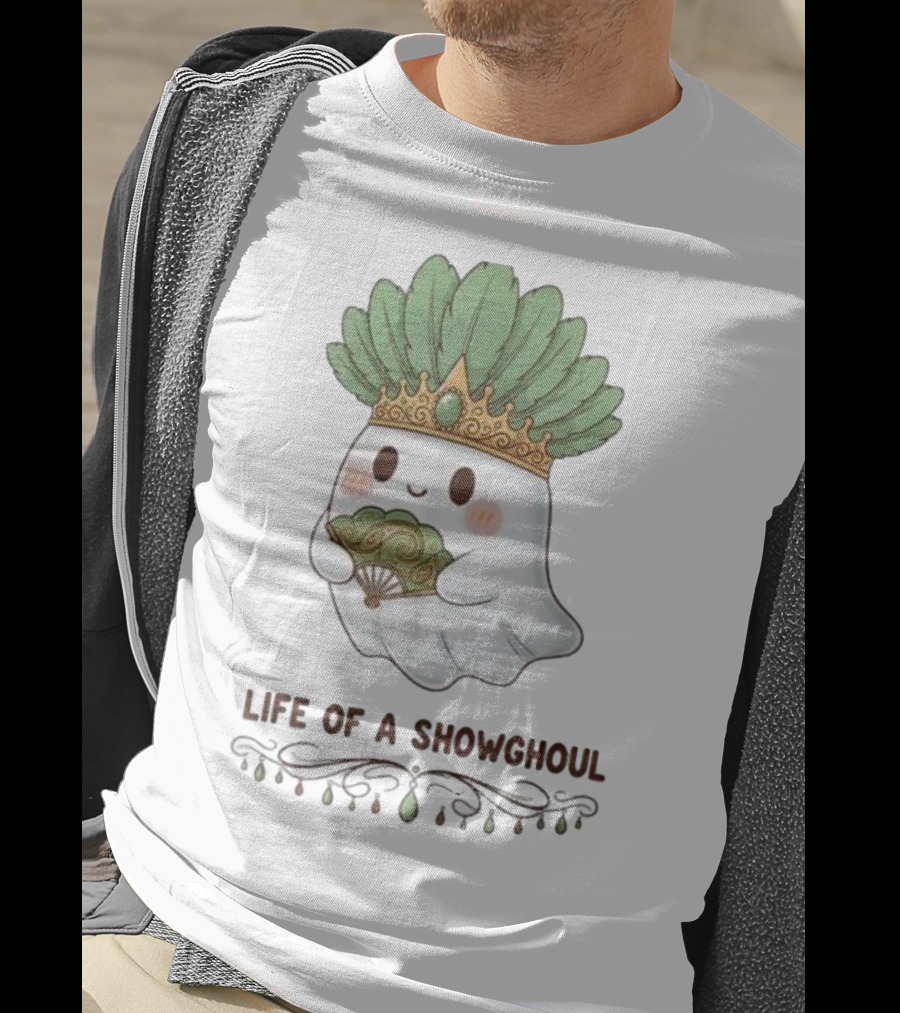 Life Of A Showghoul Cute Kawaii Ghost Showgirl Fan Feather Headdress T-Shirt