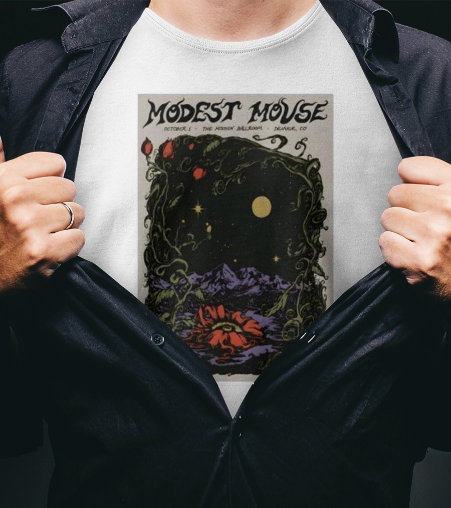 Modest Mouse October 1 The Mission Ballroom Denver CO Moonlit Floral Mountain T-Shirt