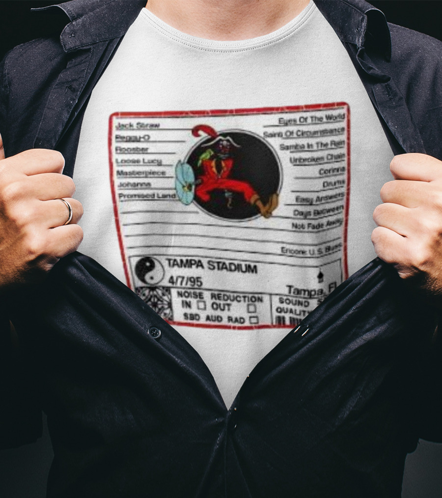 Tampa Stadium Pirate Grateful Dead Tampa Bay Buccaneers 4/7/95 Concert Setlist T-Shirt