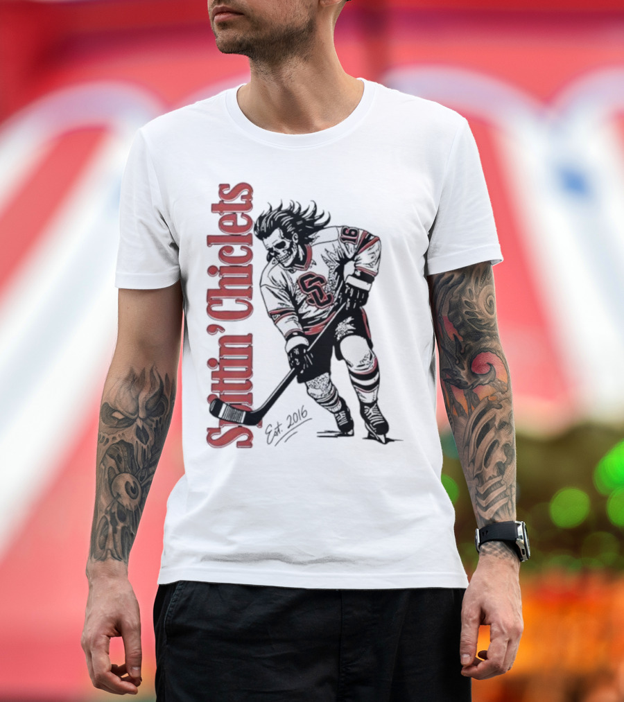 Spittin Chiclets Skullet Skeleton Player Hockey Est 2016 T-Shirt