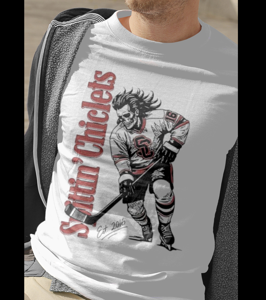 Spittin Chiclets Skullet Skeleton Player Hockey Est 2016 T-Shirt