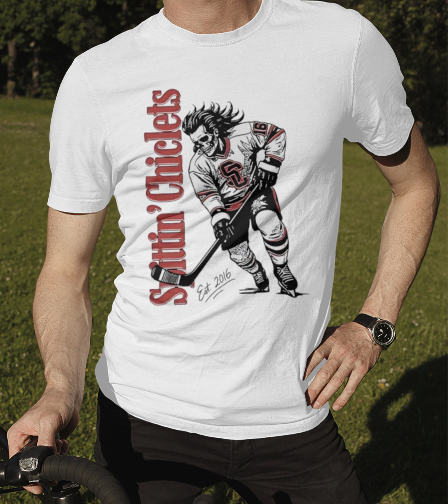 Spittin Chiclets Skullet Skeleton Player Hockey Est 2016 T-Shirt