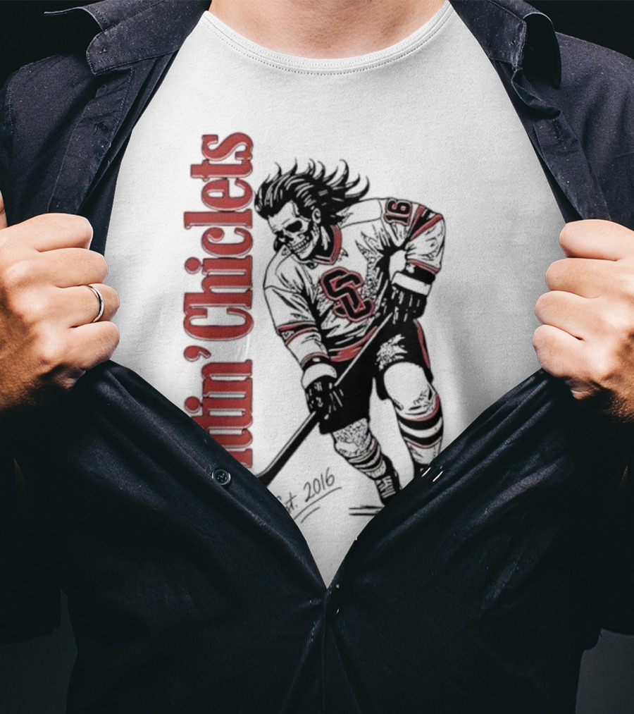 Spittin Chiclets Skullet Skeleton Player Hockey Est 2016 T-Shirt