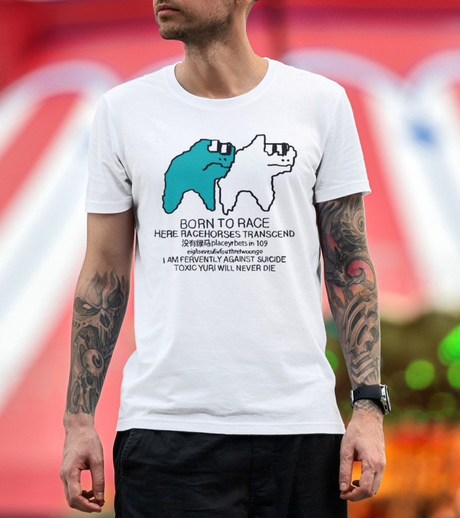 Born To Race Here Racehorses Transcend Dinosaur Sketch Duo T-Shirt