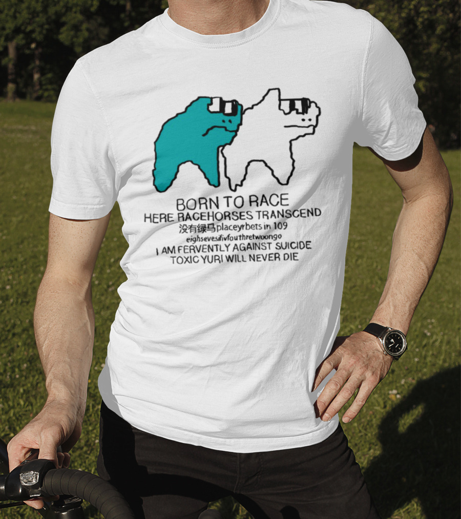 Born To Race Here Racehorses Transcend Dinosaur Sketch Duo T-Shirt
