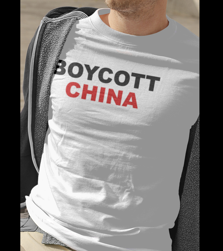 Boycott China Clear Statement Bold Black Red Text T-Shirt