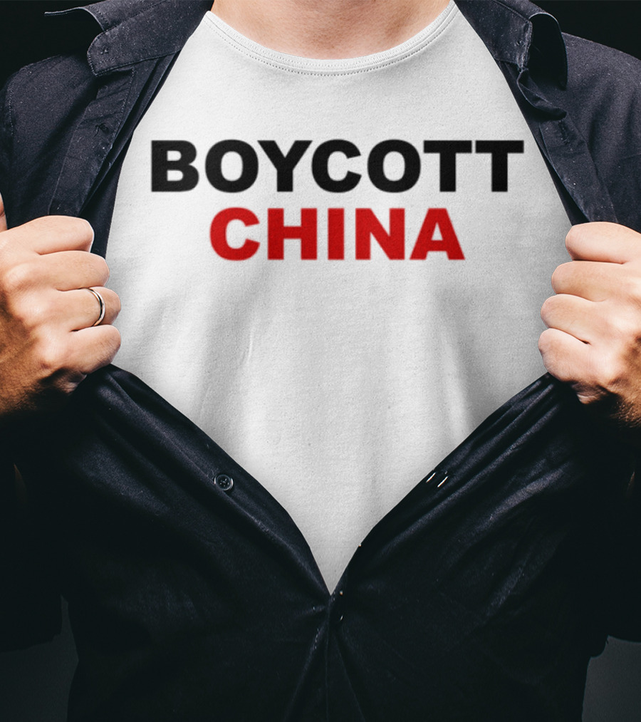 Boycott China Clear Statement Bold Black Red Text T-Shirt
