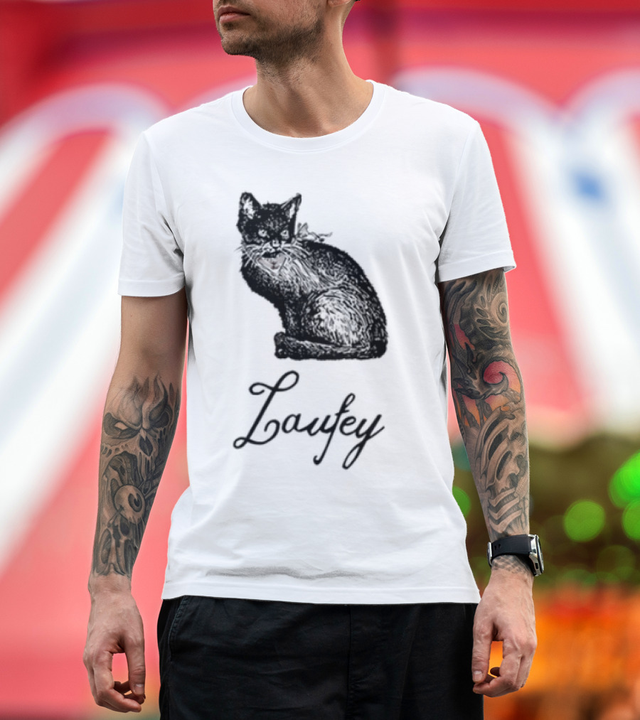 Laufey Black Cat Red Bow Silhouette T-Shirt