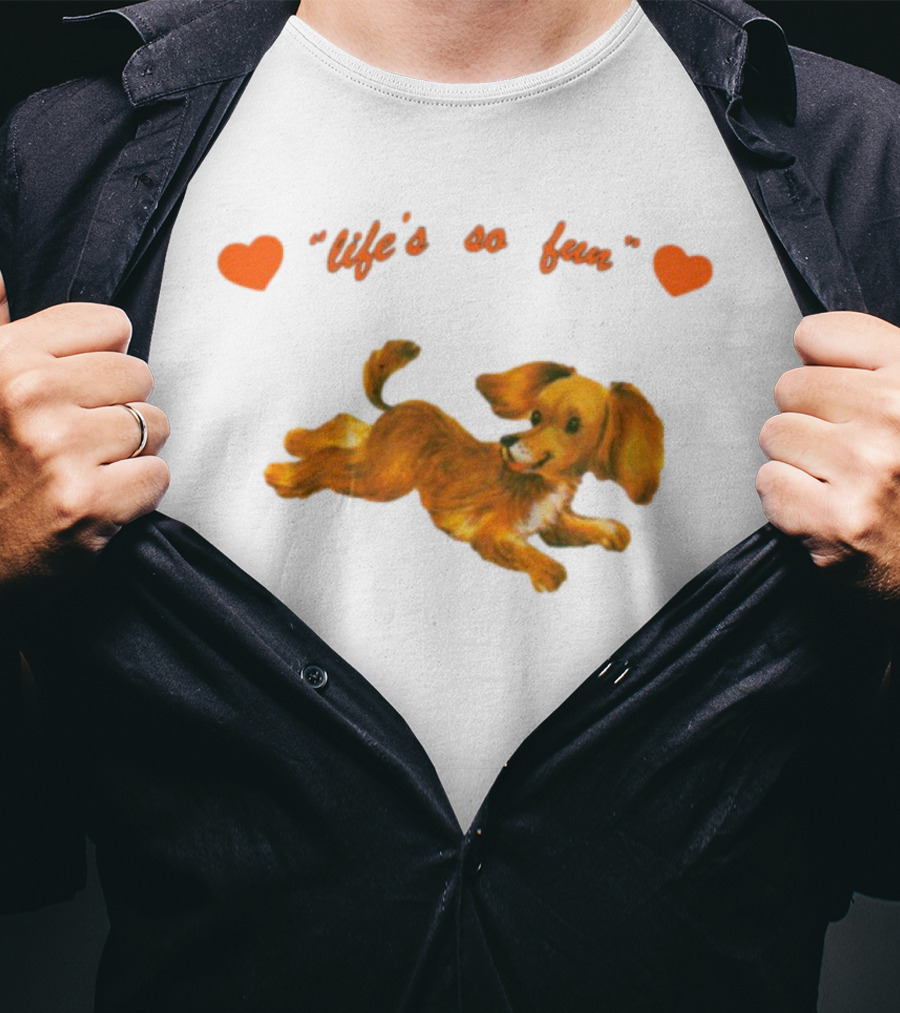Life's So Fun Playful Dog Hearts T-Shirt