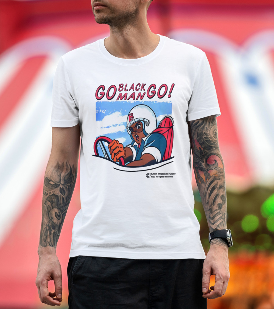 Metro Boomin Go Black Man Go Racer B Helmet Black Angels In Flight Text T-Shirt