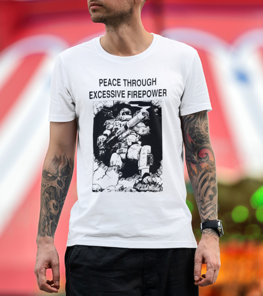 Peace Through Excessive Firepower Combat Tank And Missile Illustration T-Shirt