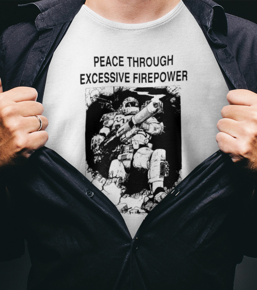 Peace Through Excessive Firepower Combat Tank And Missile Illustration T-Shirt