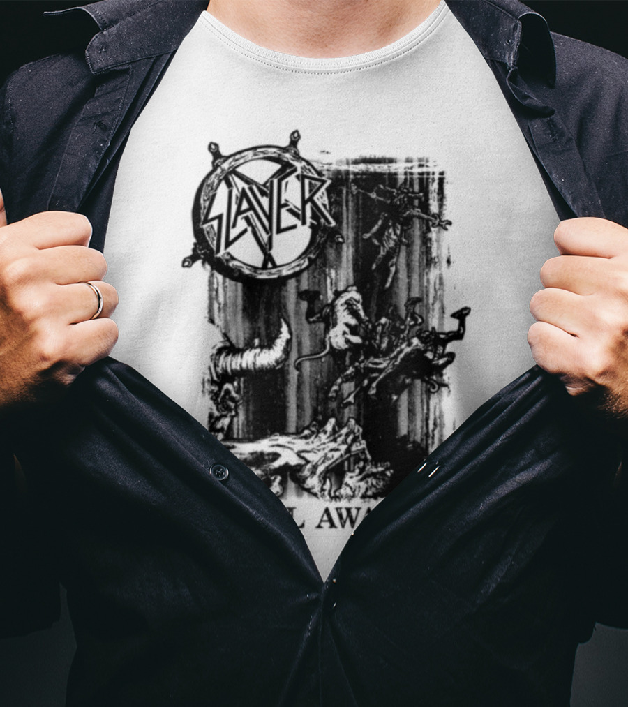Monochrome Slayer Hell Awaits Acid Iconic Band Art T-Shirt