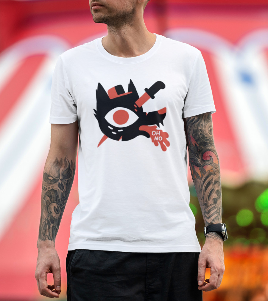 Oh No Dog Red Cartoon Face With Knife And Bone Graphic T-Shirt