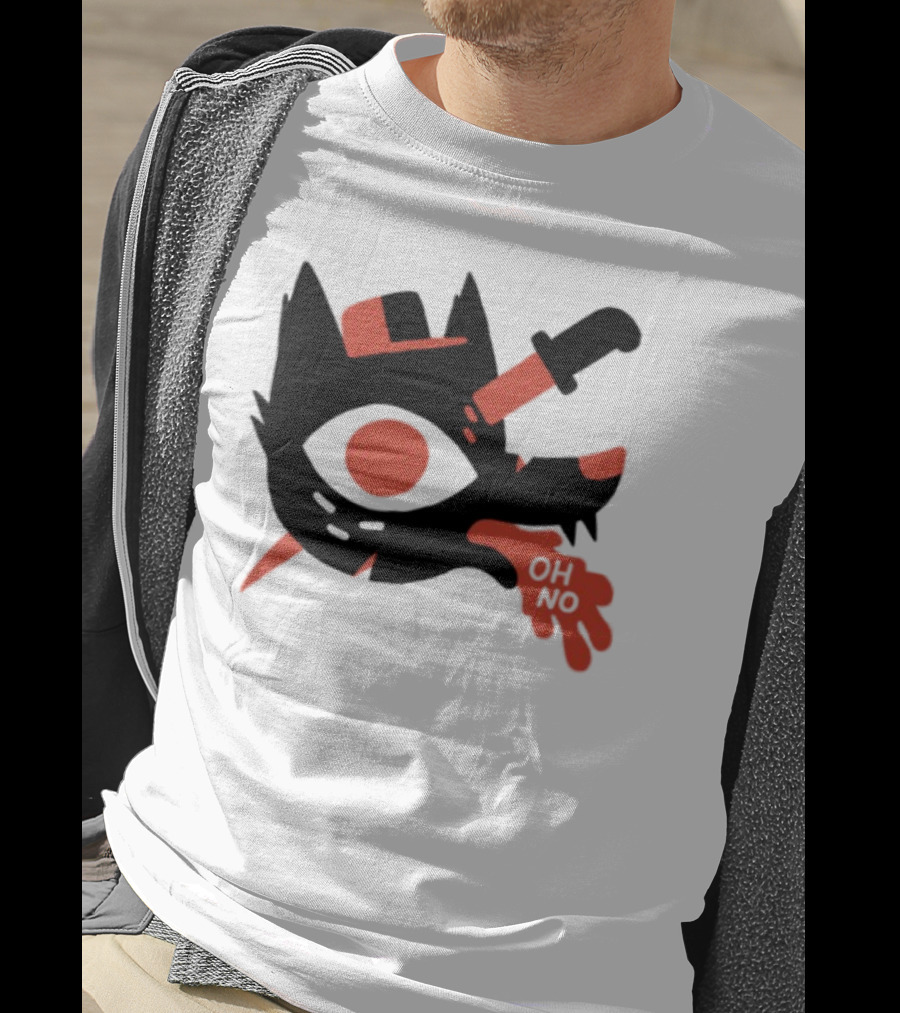Oh No Dog Red Cartoon Face With Knife And Bone Graphic T-Shirt