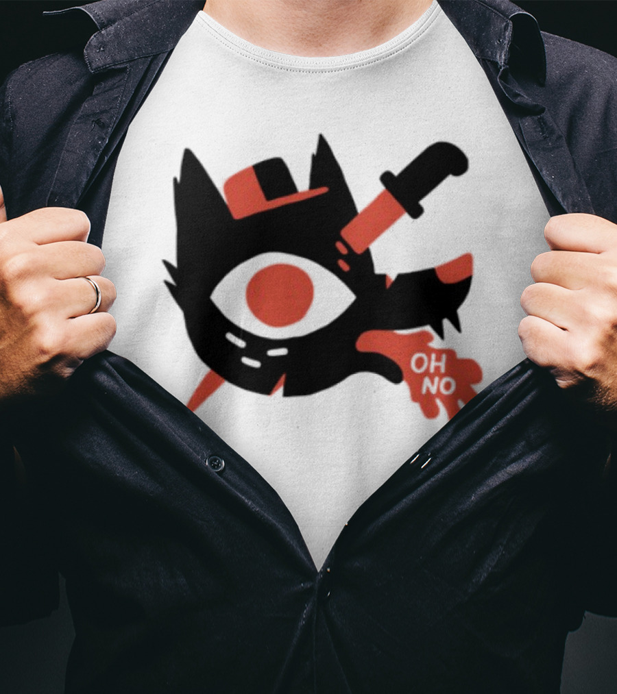 Oh No Dog Red Cartoon Face With Knife And Bone Graphic T-Shirt