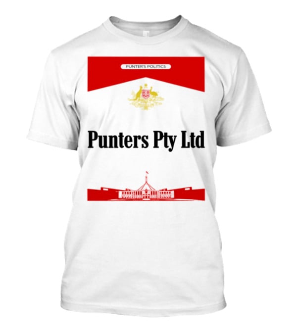 Punter's Lobbyist Uniform Australia's Parliament House Silhouette Red And Gold Emblem T-Shirt