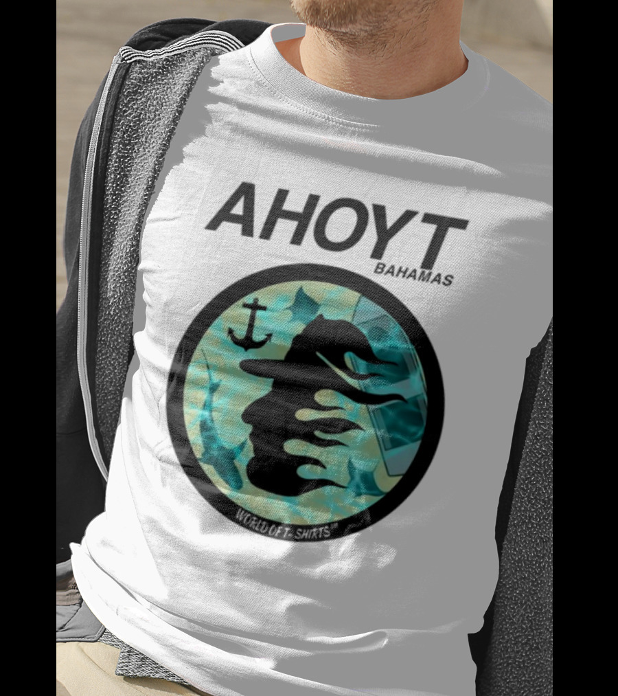 Worldof S Ahoyt Bahamas Anchor Sharks Circle Ocean Theme T-Shirt