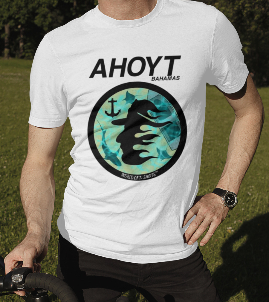 Worldof S Ahoyt Bahamas Anchor Sharks Circle Ocean Theme T-Shirt