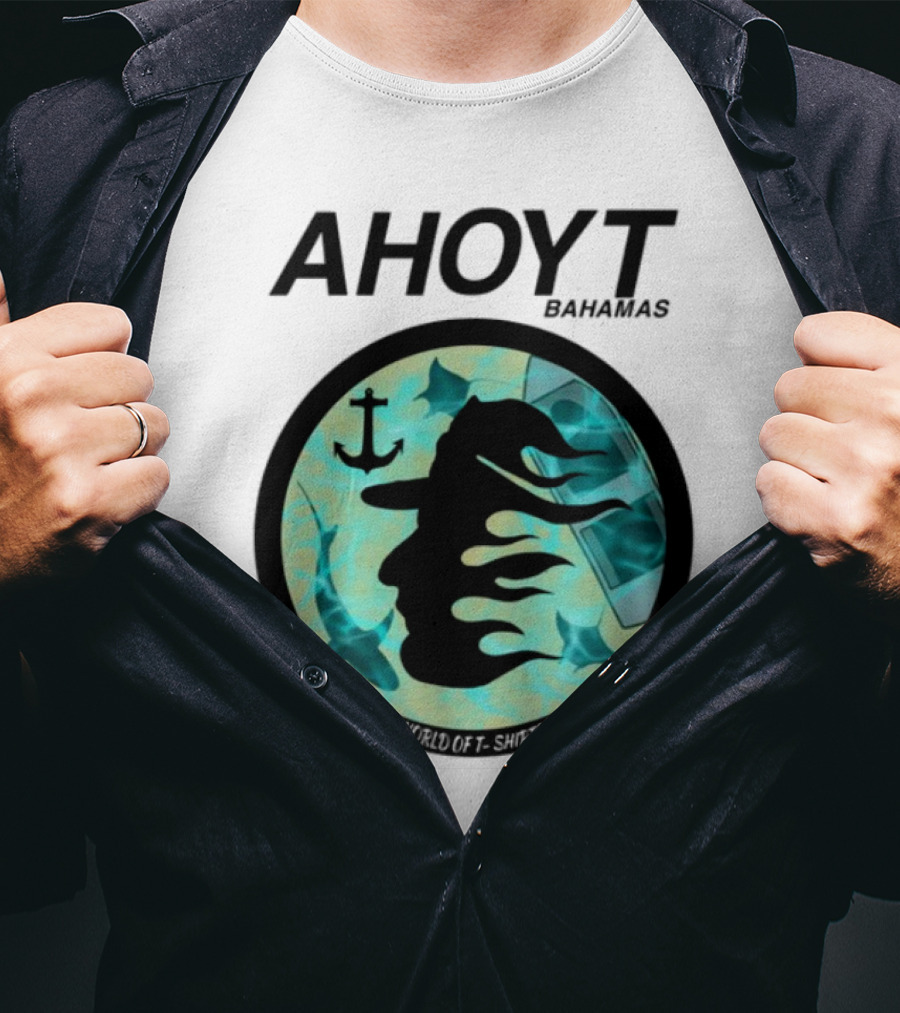 Worldof S Ahoyt Bahamas Anchor Sharks Circle Ocean Theme T-Shirt