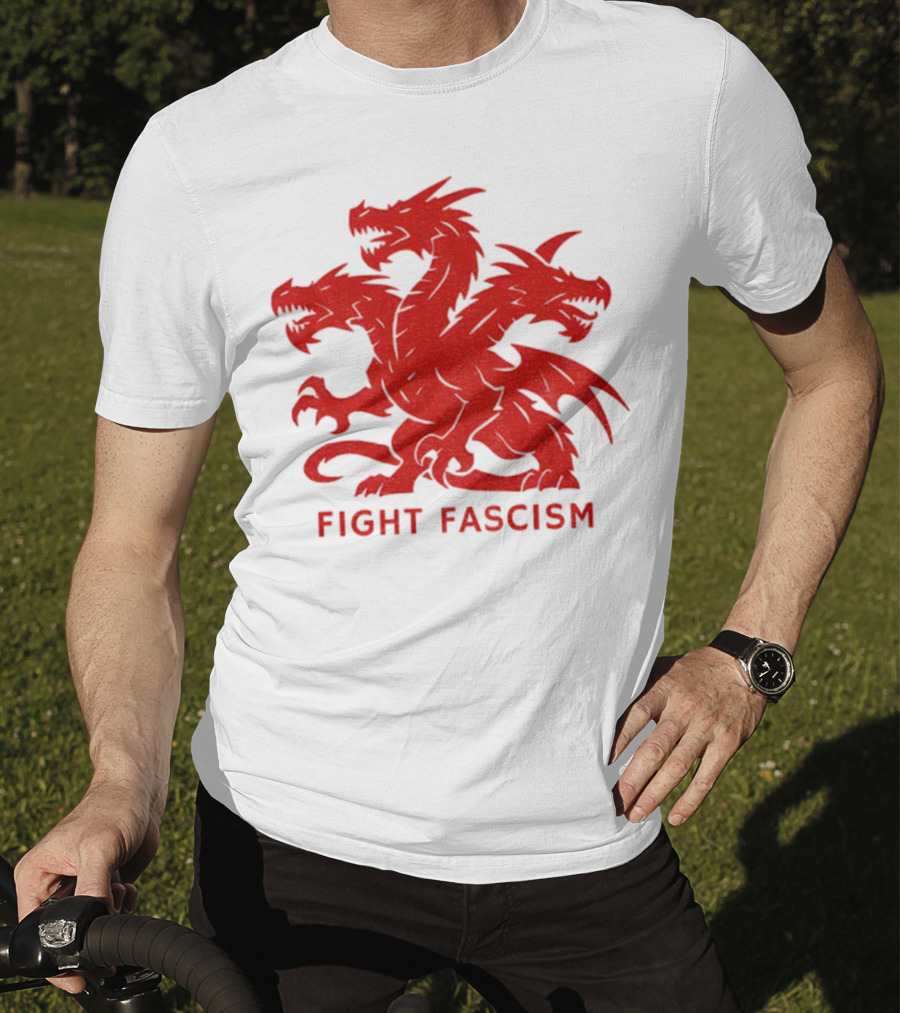 3 Headed Dragon Fight Fascism Anti Fascist Red Dragon Emblem T-Shirt
